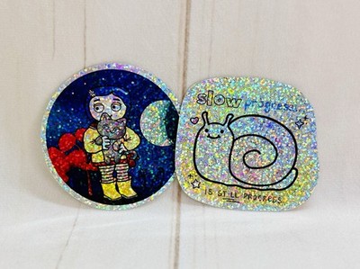 2 Marshmallow Studio MMS Holographic Debbie Cat Snail Progress Vinyl Sticker Duo