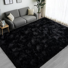 Large Area Rugs for Living Room Bedroom, 4X6 Feet Black Fluffy Shag Rugs, Ultra