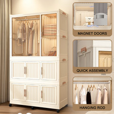 Portable Wardrobe Closet Storage Organizer Clothes Dresser W/ Doors & 9 Cubes