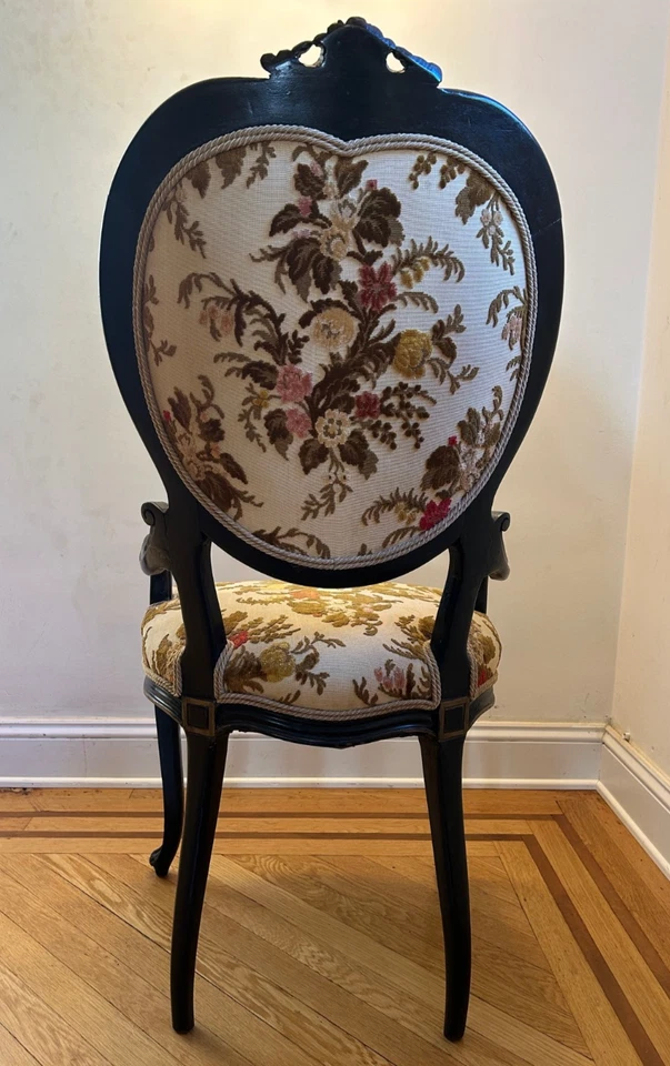 Pair Vintage Louis XV Style Armchairs – Brown & Gold Frame, Floral Upholstery - Image 3 of 4