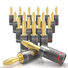 Banana Plugs 10 Pairs / 20 pcs (Closed Dual Screw) - 20 Pack Gold Plated Spea...