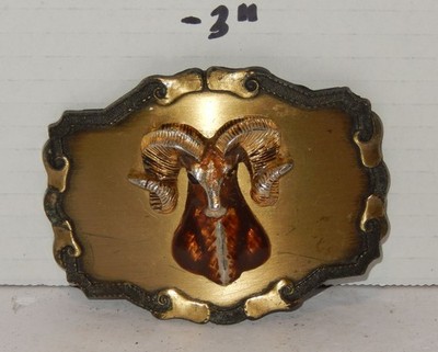 Vintage 1979-81 Raintree 3-D Big Horn Ram Brass Belt Buckle 3.5'' x 2.5'' USA Rare
