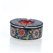 Decorative Ceramic Jar-Colorful Decorative Jar with Lid-Handmade Small Navy