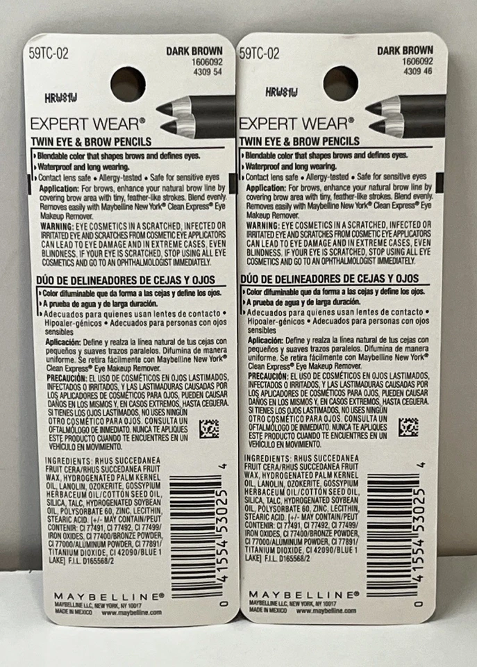 Maybelline Expert Twin Eye & Brow Wood Pencil Liner 102 Dark Brown 2 x Twin Pack - Image 2 of 2