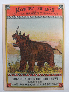 2. 1882 CIRCUS TRADE CARD Maybury Pullman by Courier LItho Buffalo RHINOCEROS