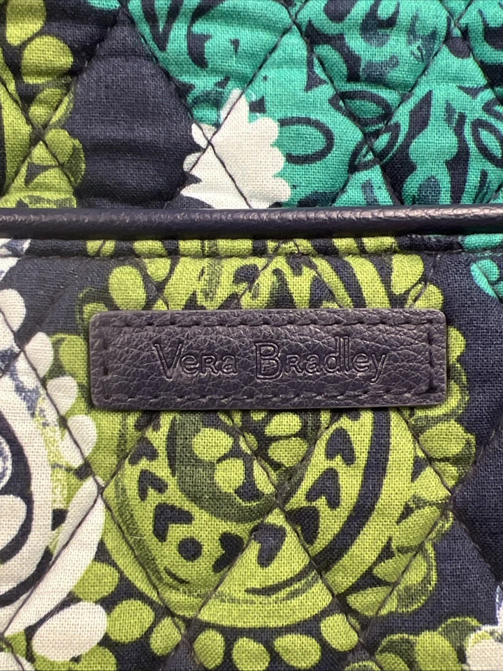 Bolso Vera Bradley Icónico Azul Verde Azul Marino Correas de Cuero ¡¡¡HERMOSO!!!! Foto 2 de 4