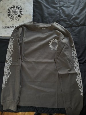 Chrome Hearts Men's Gray Long Sleeve Crew Neck Graphic Logo Cotton T-Shirt