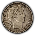 1911-D 50c Barber Silver Half Dollar - VF+/XF - SKU-H3881