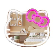 Anime Hello Kit Mirror with Light Neon Signs Wall Decor Teen Girl Gift Makeup Mi