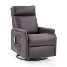 EBELLO PU Leather Manual Swivel Rocker Recliner Chair with Massage and Heat