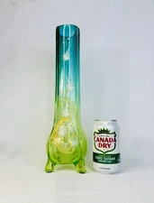 Large Antique Bohemian Uranium Vaseline Glass Enameled Vase – Moser or Harrach