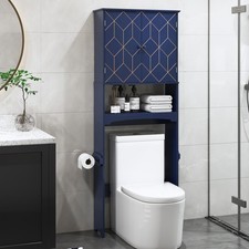 Over The Toilet Storage Cabinet with Gold Trim for Bathroom Organizer Blue