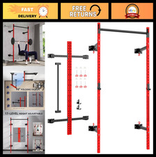 Folding Squat Rack with Adjustable Pull-Up Bar, 1000 lbs Capacity, Wall-Mounted