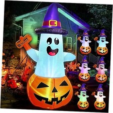 5FT Halloween Inflatables Decorations Outdoor Pumpkin Ghost with Multi-Color