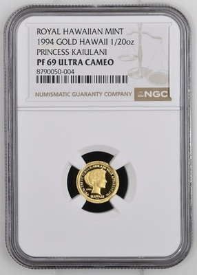 Hawaii 1994 1/20 Oz Gold Proof Coin NGC PF69 Ultra Cam Princess KAIULANI DOLPHIN