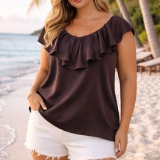 Brown silky layered top  by Como Size L