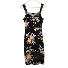 SHEIN Tall Womens Black Floral V-Neck Sleeveless Bodycon Midi Dress Size M