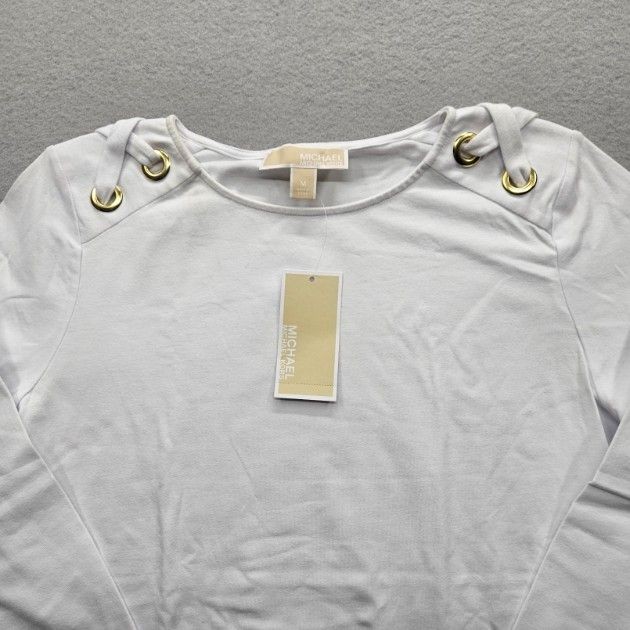 Michael Kors Women Size Medium White Long Sleeve Top Grommet Detail NWT thumbnail 2