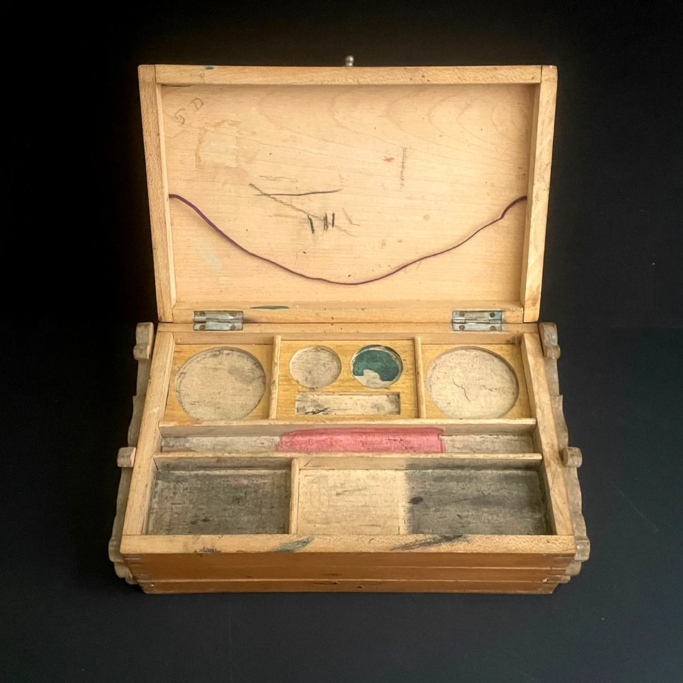 ANCIENNE BOITE "COULEURS" - COFFRET DE PEINTURE EN BOIS A SYSTEME DEPLIABLE - Photo 4/4