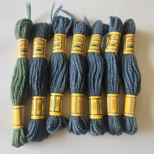 DMC Floralia Laine Divisible 100% Wool 7 Skeins Needlepoint Yarn Blue 7592 Green