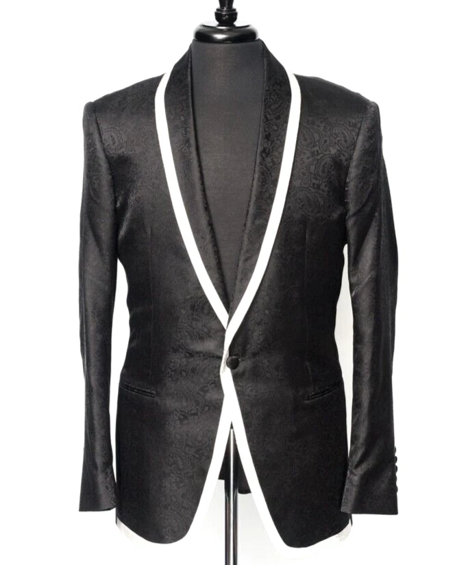 $3K Italo Ferretti 100% Seda Negro/Blanco Paisley 2Btn Chal Esmoquin Chaqueta 50 40R Foto 2 de 4