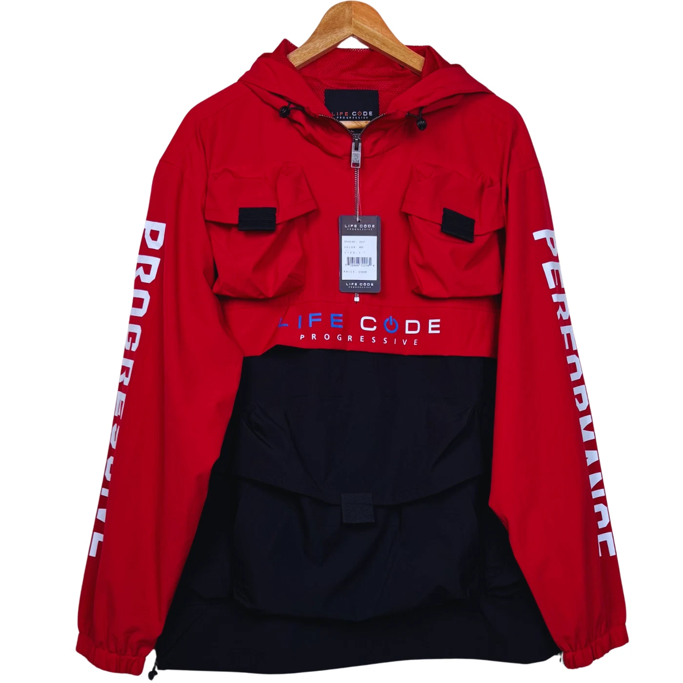 VETEMENTS Giacca a vento uomo Life Code progressive nuova con etichetta giacca con cappuccio tasche utility large