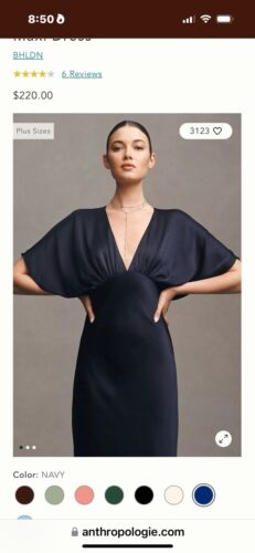NWT $200 BHLDN Anthropologie Amelia Deep V Maxi Dress Size 12 Navy Blue