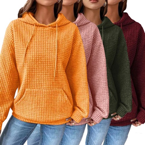 Damen Langarm Sweatshirt Hoodie Freizeitpullover schlicht Walffe Baggy Tops - Bild 6 von 26