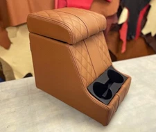 QUILTED TAN LEATHER FRONT ARM REST CUBBY BOX FITS LAND ROVER DEFENDER 90 110