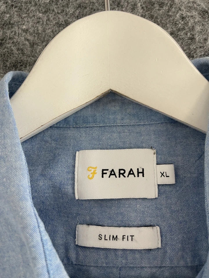 Camisa Farah Para Hombres XL Calce Ajustado Azul Abotonada Manga Corta Informal Algodón N114 Foto 2 de 4