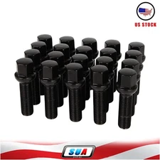 Set 20 14x1.5 Black Wheel Lug Bolts Ball Seat 40mm Shank For Volkswagen Audi TT