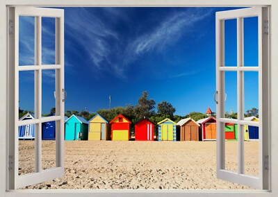 Strand Hütte Farben Sonnenschein Blau Himmel 3D Wandsticker Poster Aufkleber Wandbild Zimmer Z271