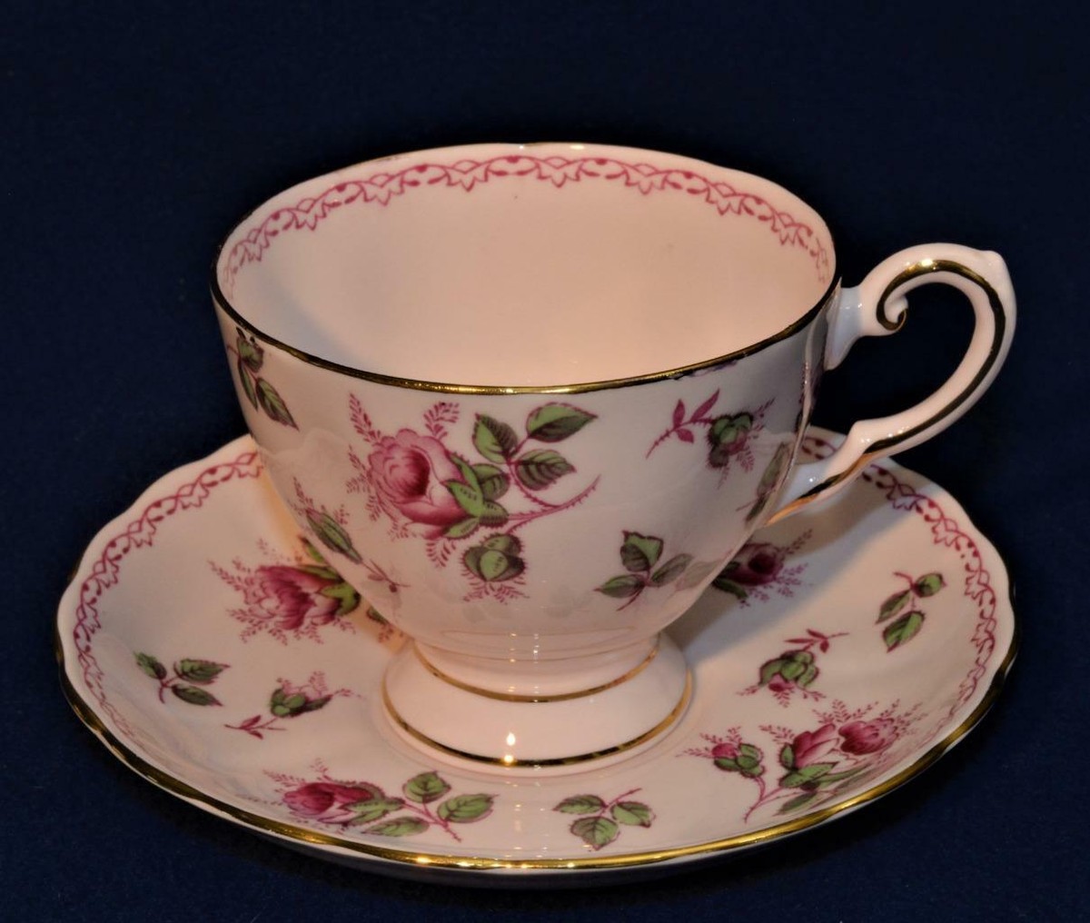 ROYAL TUSCAN Fine Bone China England Pink ROSEBUD Set Footed Cup