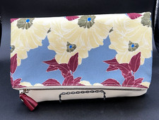 Rachel Pally Travel Bag/Clutch/Cosmetic Bag Cream w/Blue, Maroon  Yellow Zipper