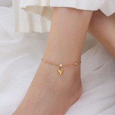 Women's Anklet Stainless Steel CZ Love Heart Pendant Foot Chain Ankle Bracelet