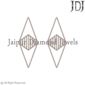 Authentic Natural Pave Diamond Earrings 925 Sterling Silver Rose Gold Plated Fine Jewelry