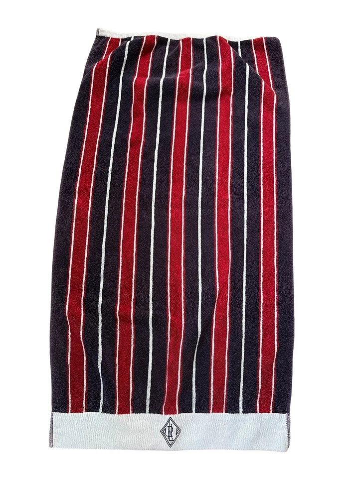 Vintage Ralph Lauren Striped Plush Bath Towels Purple Red LRL Monogram 2 - Image 2 of 4