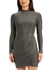 BCX Juniors’ Metallic Ruched Tulip-Hem Bodycon Dress, Silver, S (3/4-5/6)