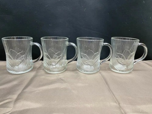 Arcoroc "CANTERBURY CROCUS" Glass ~ France ~ Set of 4 ~ Mugs ~ 4" Tall