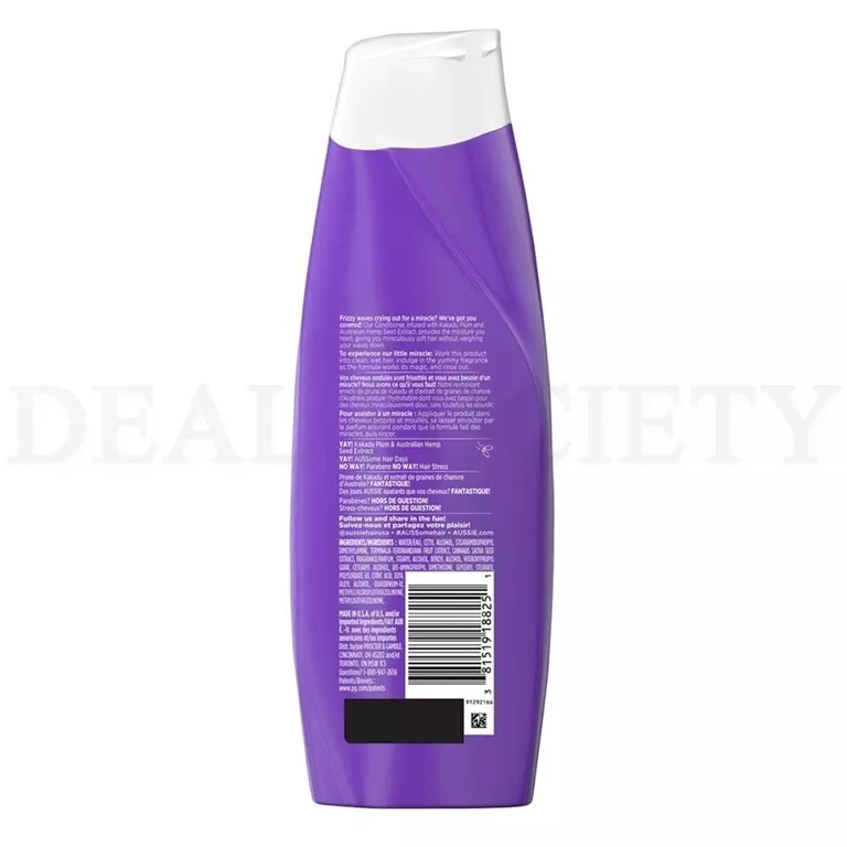 Acondicionador Aussie Miracle Waves anti-frizz cáñamo sin parabenos 12,1 oz lote de 4 Foto 2 de 2
