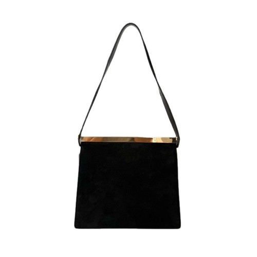 GUCCI TOM FORD Velvet Shoulder Bag Hand Bag Black Suede Gold Frame Vintage USED