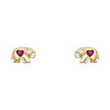 14k Yellow Gold Promise Heart Elephant Stud High Polish Shiny Love Earrings