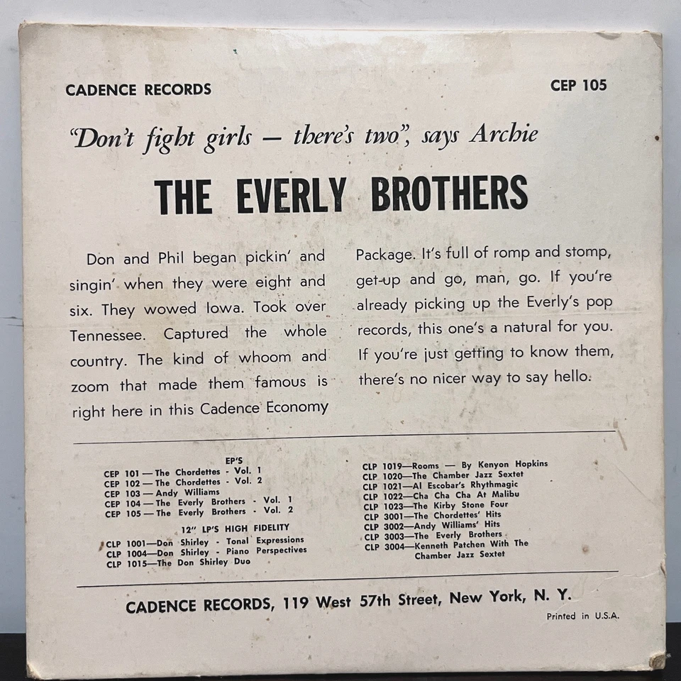 EVERLY BROTHERS - CEP 105 EP (1957) - 7" Vinyl Record 45RPM - VG+ - Image 2 of 4
