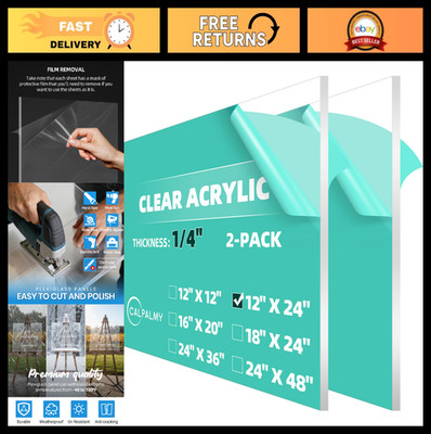 Clear Acrylic Sheets 12x24 Inch (Pack of 2) - 1/4'' Thick Plexiglass for Crafts,