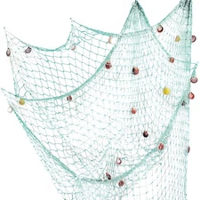 Aqua Fish Net Wall Decor with Shells for Ocean Party, Wedding, Photography
