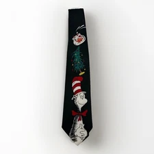 NEW Dr Seuss Cat in the Hat Christmas Tree Fish Necktie Mens Black NWT Polyester