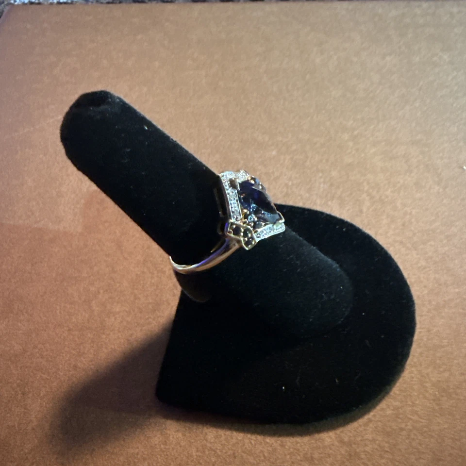 ANILLO ORO AMARILLO 14K IOLITA Y DIAMANTES TALLA 6,5 Foto 3 de 4