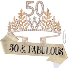 50 & Fabulous Birthday Crown and Sash Kit- 50Th Birthday Gifts for Women 50Th Bi