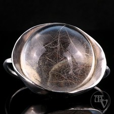 Handarbeits Zweifingerring mit großem Rutilquarz aus 925 Silber Gr. 52 (16,5mm)