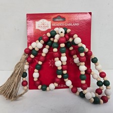 Holiday Time Red Green White Wood Beaded Garland 4 Ft Length Small Size Beads